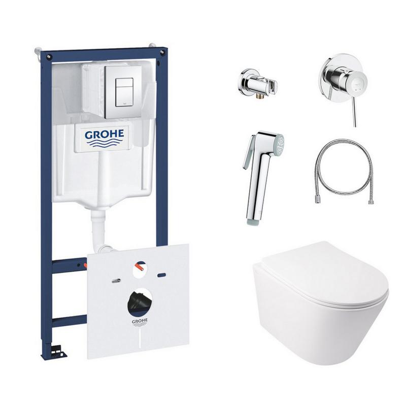 Комплект інсталяція Grohe Rapid SL 38827000 + унітаз з сидінням Qtap Swan QT16335178W + набір для гігієнічного душу зі змішувачем Grohe BauClassic 111048