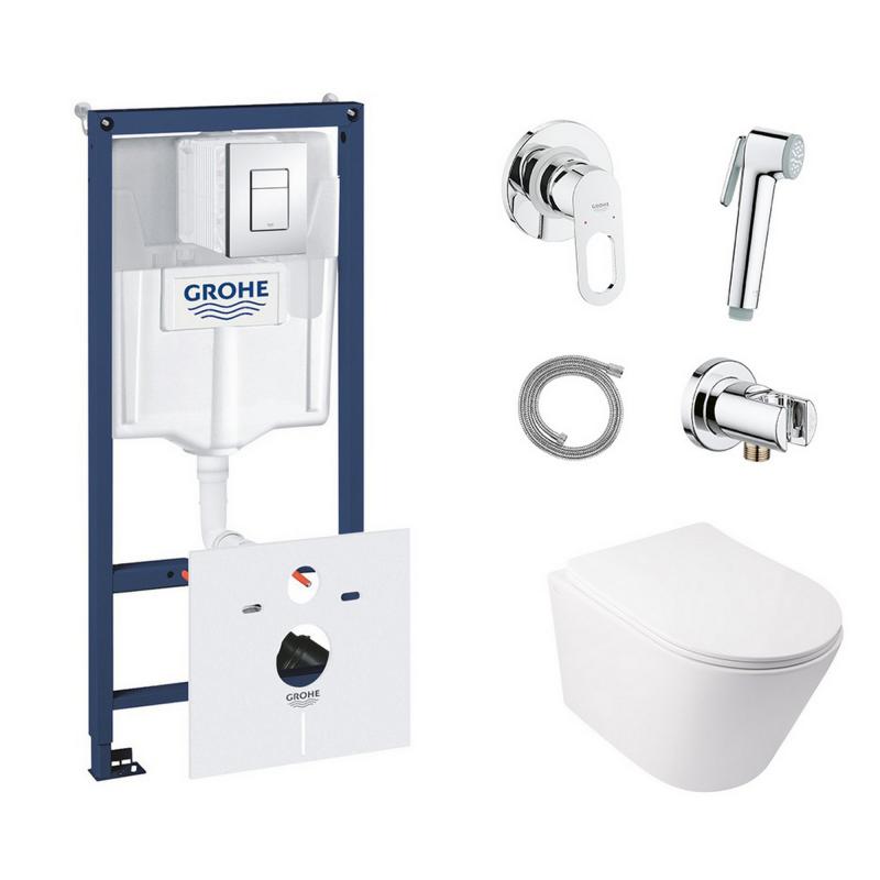 Комплект інсталяція Grohe Rapid SL 38827000 + унітаз з сидінням Qtap Swan QT16335178W + набір для гігієнічного душу зі змішувачем Grohe BauLoop 111042