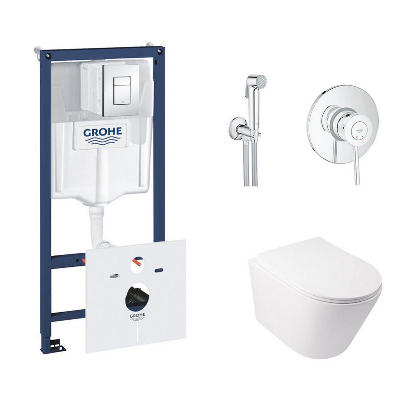 Комплект інсталяція Grohe Rapid SL 38827000 + унітаз з сидінням Qtap Swan QT16335178W + набір для гігієнічного душу зі змішувачем Grohe BauClassic 2904800S
