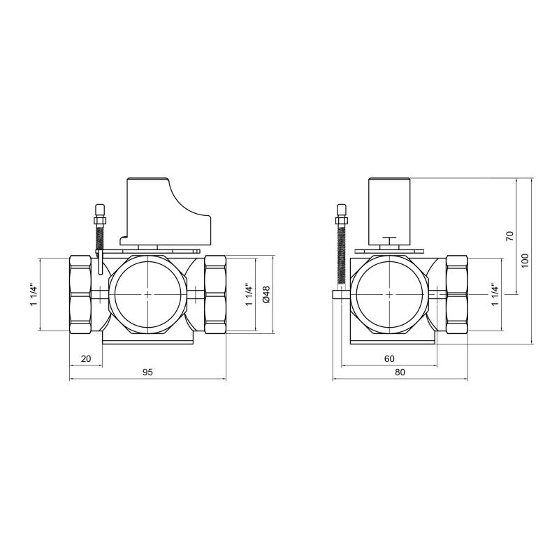 Клапан триходовий Thermo Alliance Standart 1" 1/4 ВР ручний SF363W32 — фото 2