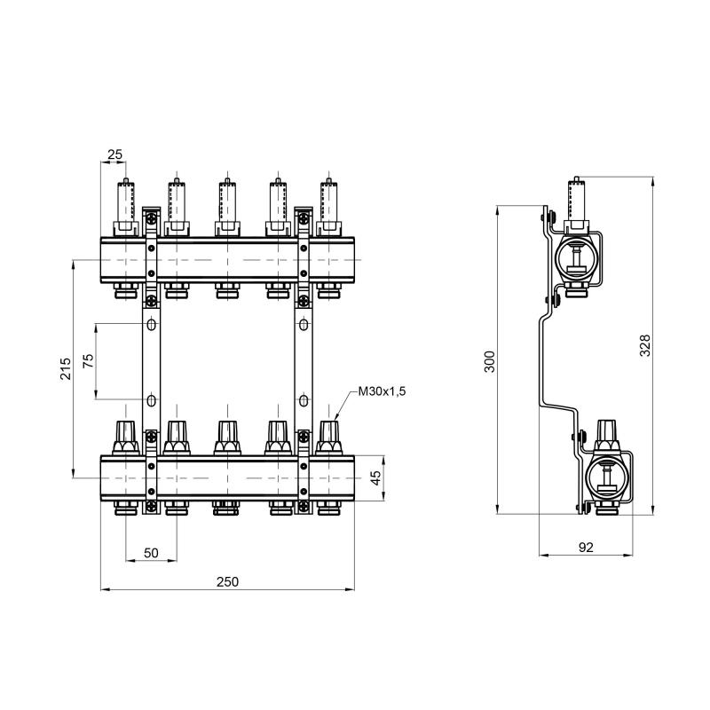 Колектор з витратомірами Thermo Alliance Forte 1" 5 виходів SF001W5 — фото 2