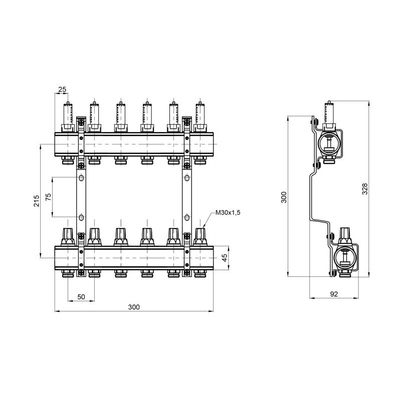 Колектор з витратомірами Thermo Alliance Forte 1" 6 виходів SF001W6 — фото 2