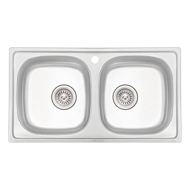 Кухонна мийка з двома чашами Qtap 7843-B 0,8 мм Micro Decor (QT7843BMICDEC08)
