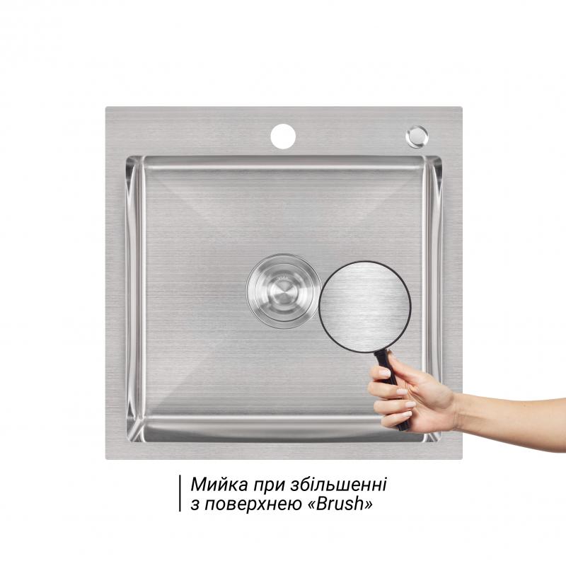 Мийка для кухні інтегрована Lidz Handmade H5050 (LDH5050BRU35375) Brushed Steel 3,0/1,0 мм — фото 3