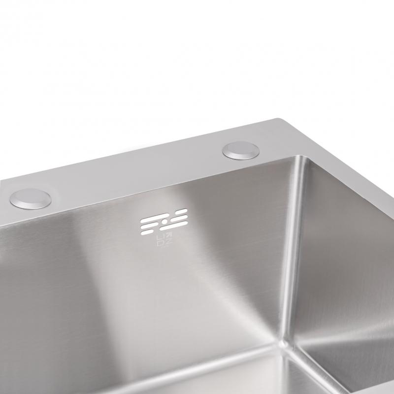 Мийка для кухні інтегрована Lidz Handmade H5845 (LDH5845BRU35384) Brushed Steel 3,0/1,0 мм — фото 6
