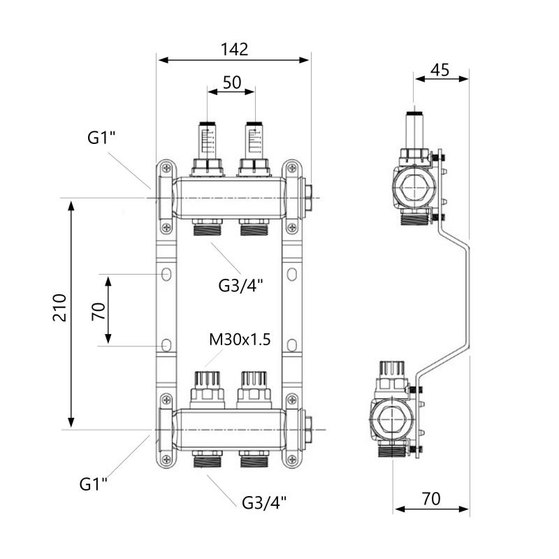 Колектор з витратомірами Thermo Alliance Standart 1" 2 виходи SD0042 — фото 2