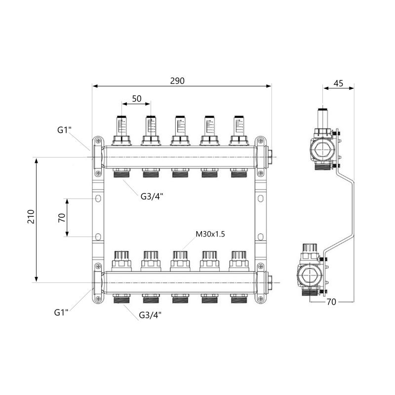 Колектор з витратомірами Thermo Alliance Standart 1" 5 виходи SD0045 — фото 2