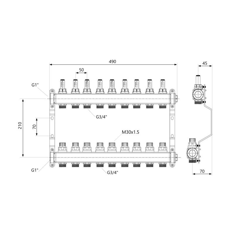 Колектор з витратомірами Thermo Alliance Standart 1" 9 виходів SD0049 — фото 2