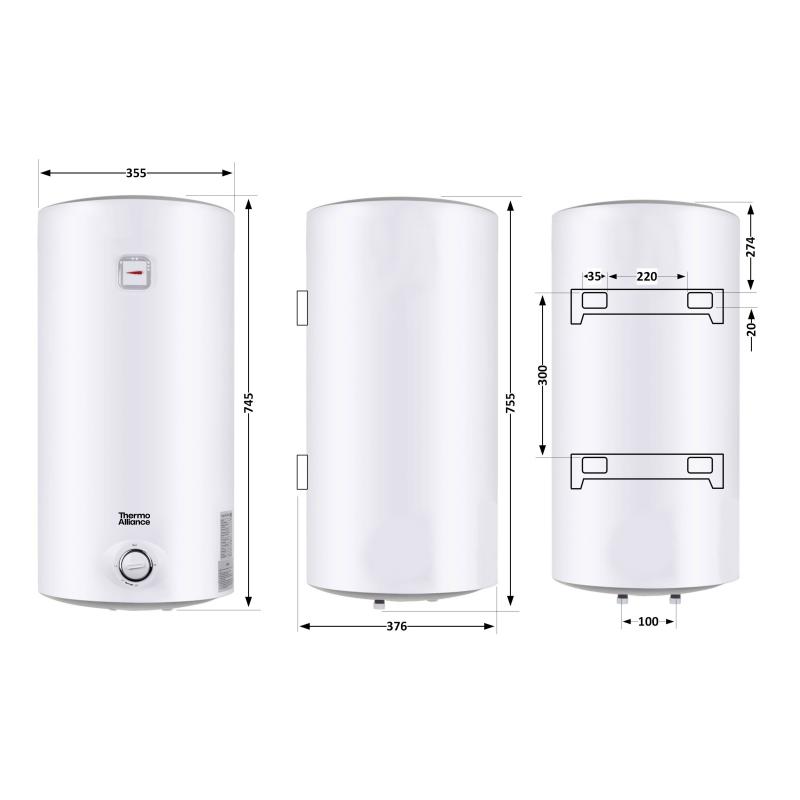 Водонагрівач електричний Thermo Alliance 50 л SLIM вертикальний, мокрий ТЕН 1,5 кВт D50V15Q1 — фото 2