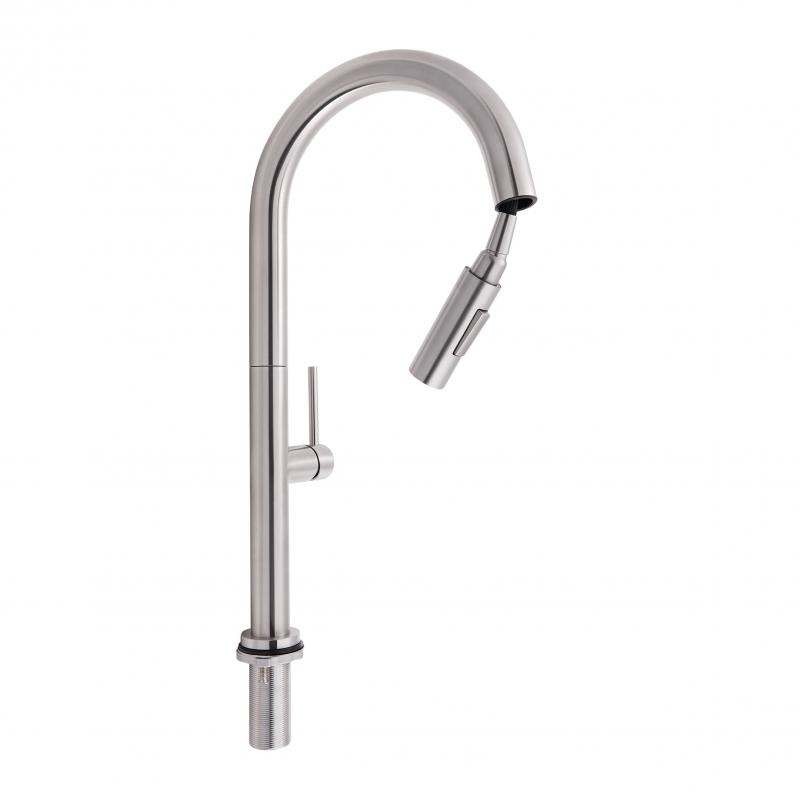 Змішувач для кухні Qtap Lenicka з висувним виливом QTLEN9138103UN Brushed Nickel PVD — фото 3