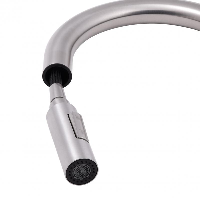 Змішувач для кухні Qtap Lenicka з висувним виливом QTLEN9138103UN Brushed Nickel PVD — фото 5