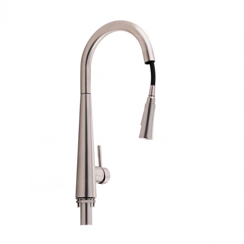 Змішувач для кухні Qtap Evicka з висувним виливом QTEVI91103UN Brushed Nickel PVD — фото 3