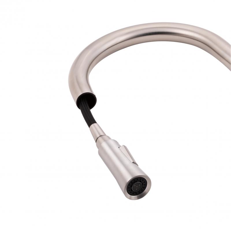 Змішувач для кухні Qtap Evicka з висувним виливом QTEVI91103UN Brushed Nickel PVD — фото 7