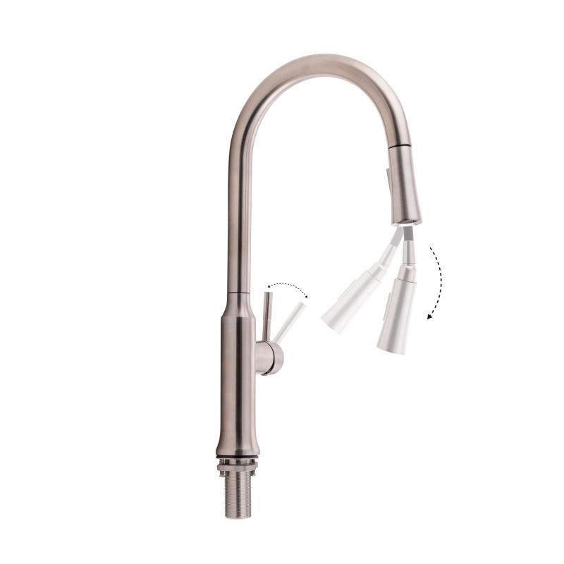 Змішувач для кухні Qtap Baruska з висувним виливом QTBAR9137103UN Brushed Nickel PVD — фото 3