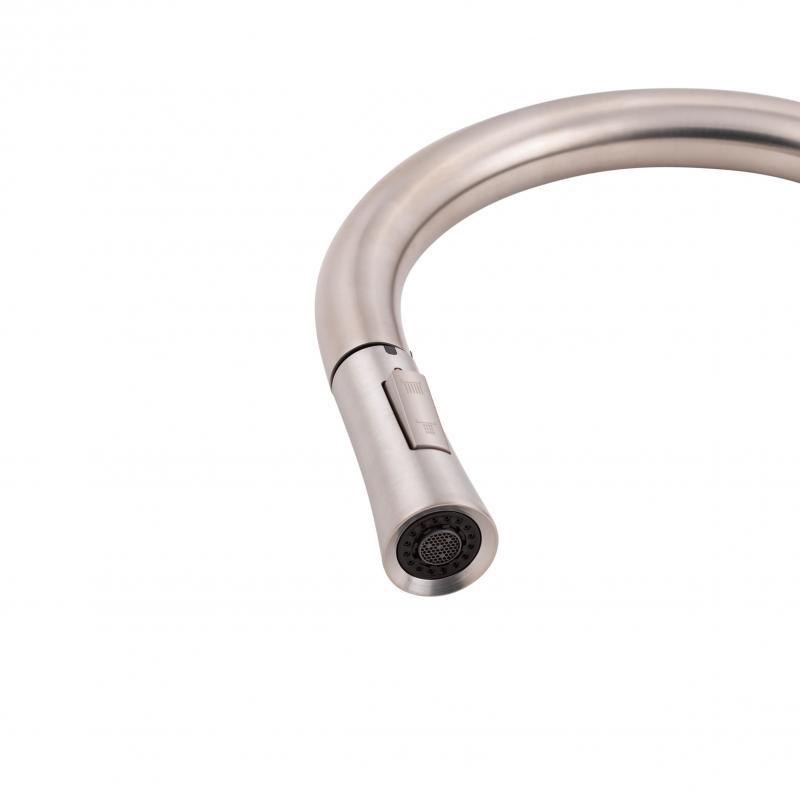 Змішувач для кухні Qtap Baruska з висувним виливом QTBAR9137103UN Brushed Nickel PVD — фото 4