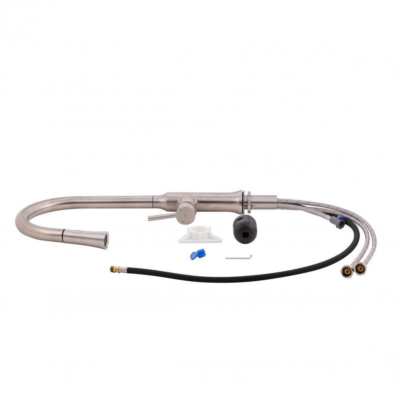 Змішувач для кухні Qtap Baruska з висувним виливом QTBAR9137103UN Brushed Nickel PVD — фото 5