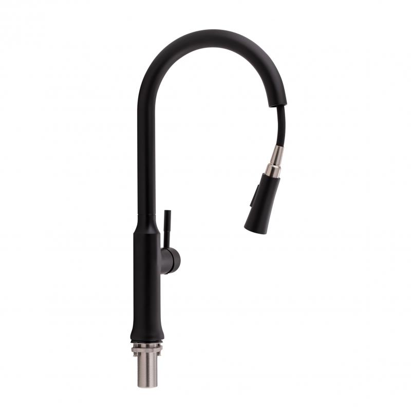 Змішувач для кухні Qtap Baruska з висувним виливом QTBAR9137103UB Black Matt — фото 3