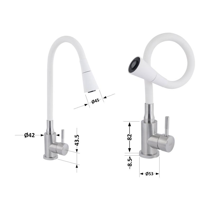 Змішувач для кухні Lidz Aria 015F31 з гнучким виливом (k35) LDARI015F31WNK36981 White / Nickel — фото 2