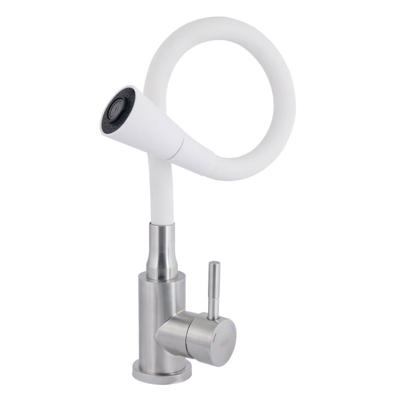 Змішувач для кухні Lidz Aria 015F31 з гнучким виливом (k35) LDARI015F31WNK36981 White / Nickel — фото 3