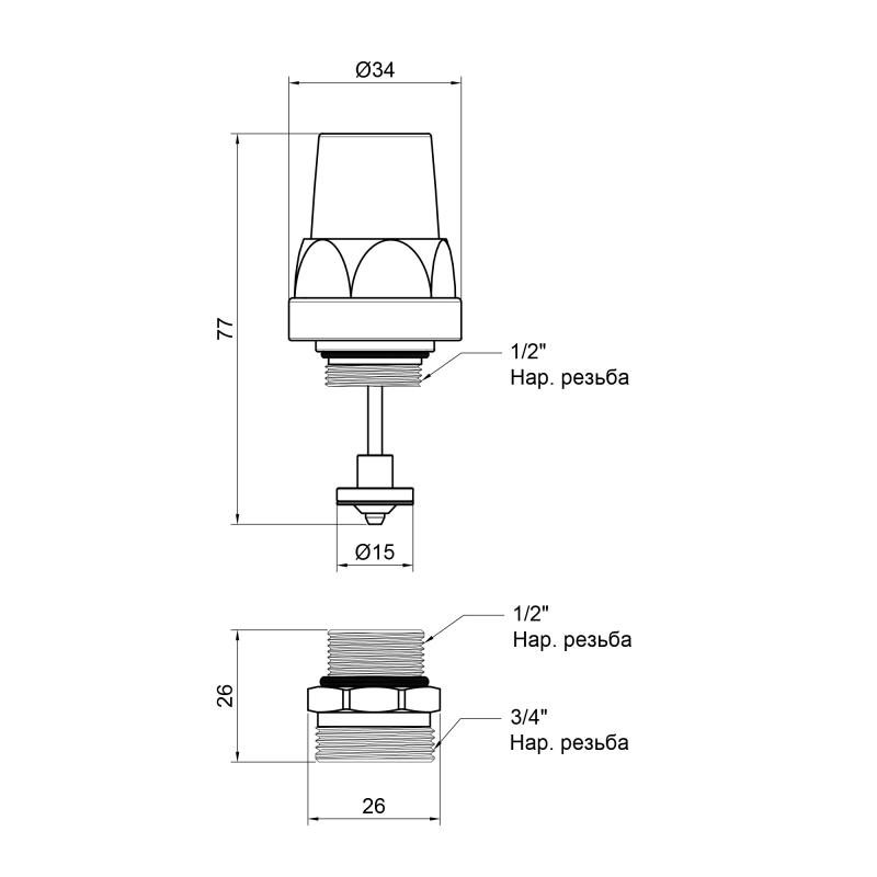 Кран термостатичний Thermo Alliance Forte 1/2"х3/4" для колектора SF012 — фото 2