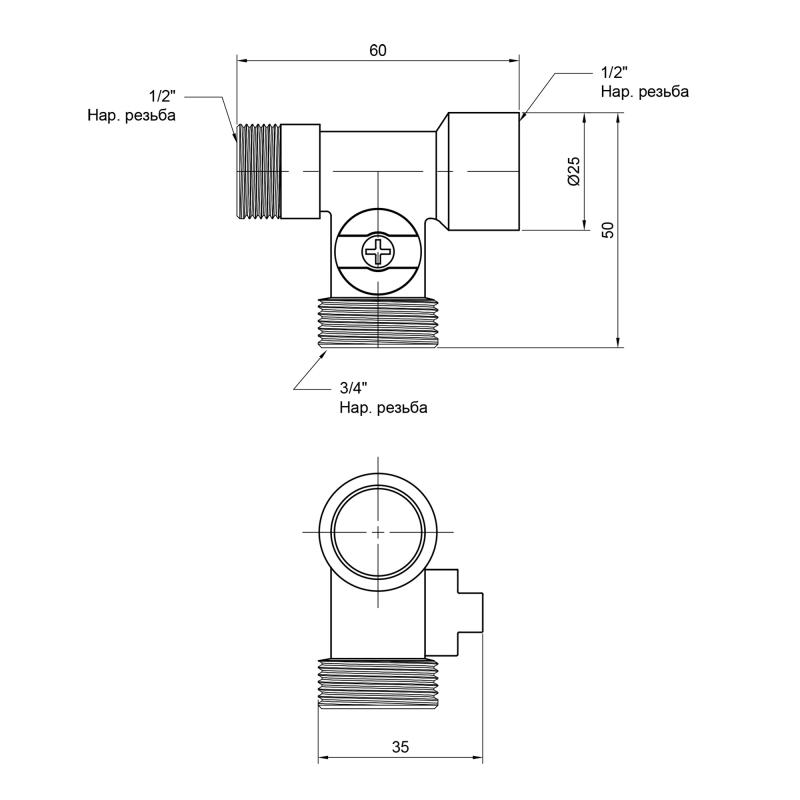 Кран приладовий кульовий Thermo Alliance Standart 1/2"х3/4"х1/2" ЗЗВ SD186W152015 — фото 2