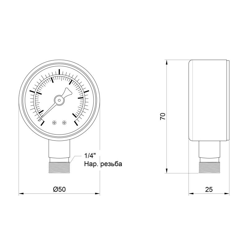 Манометр Thermo Alliance Standart 50 мм 1/4", нижнє підмикання SD1704B — фото 2