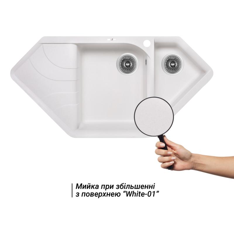 Кухонна мийка з додатковою чашею Lidz 1000x500/225 WHI-01 (LIDZWHI011000500225) — фото 3