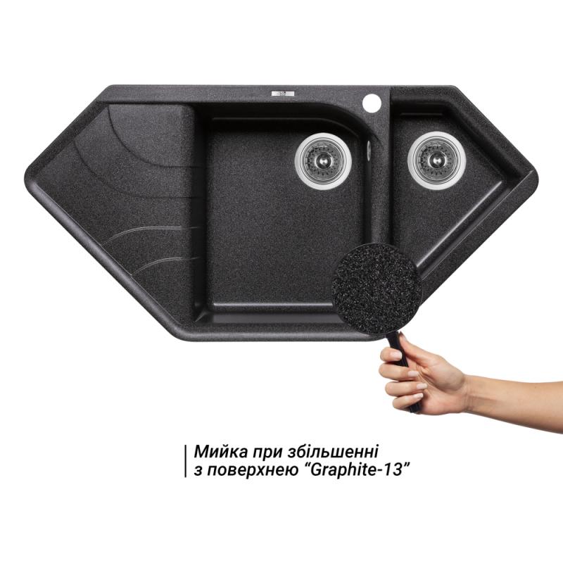Кухонна мийка з додатковою чашею Lidz 1000x500/225 GRF-13 (LIDZGRF131000500225) — фото 3