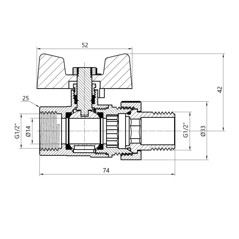 Кран кульовий "Американка" Thermo Alliance Standart прямий 1/2" ВЗ SD220W15 — фото 2