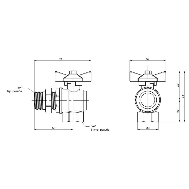Кран кульовий "Американка" Thermo Alliance Standart кутовий 3/4" ВЗ SD222W20 — фото 2