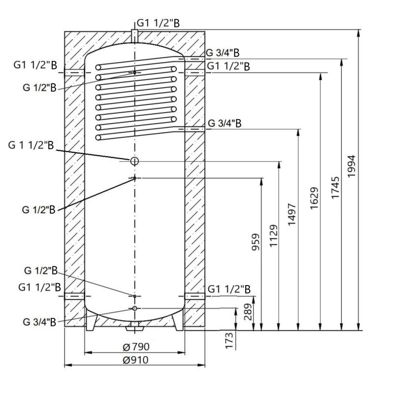 Теплоакумулятор Thermo Alliance TAI-10 1000 з теплообмінником 1,4 кв. м з ізоляцією 60 мм — фото 2