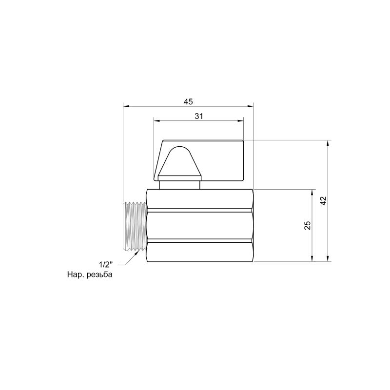 Кран кульовий Thermo Alliance Standart "Mini" 1/2" ВЗ SD188W15 — фото 2