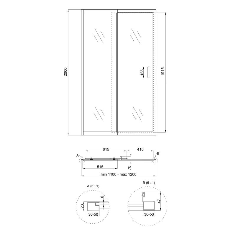 Душові двері в нішу Qtap Taurus CRM201-11.C6 110-120x200 см, скло Clear 6 мм, покриття CalcLess — фото 2