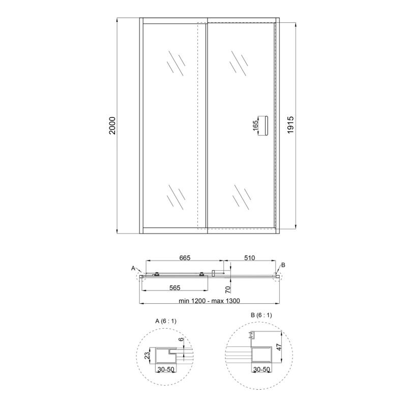 Душові двері в нішу Qtap Taurus CRM2012-13.C6 120-130x200 см, скло Clear 6 мм, покриття CalcLess — фото 2