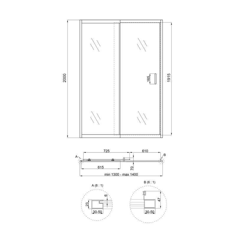 Душові двері в нішу Qtap Taurus CRM2013-14.C6 130-140x200 см, скло Clear 6 мм, покриття CalcLess — фото 2