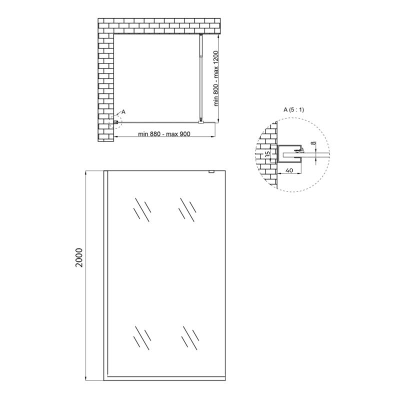 Душова перегородка Qtap Walk-In Standard CRM209.C8 90х200 см, скло Clear 8 мм, покриття CalcLess — фото 2