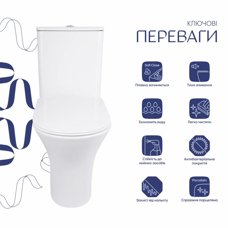 Унітаз-компакт Qtap Presto безобідковий з сідінням Soft-close QT24221217AW — фото 3