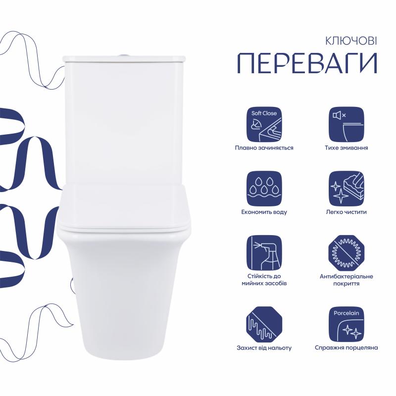 Унітаз-компакт Qtap Kalao безобідковий з сідінням Soft-close QT08221213AW — фото 3