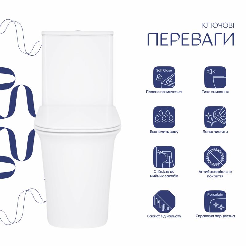 Унітаз-компакт Qtap Nando безобідковий з сидінням Soft-close QT12221222AW — фото 3