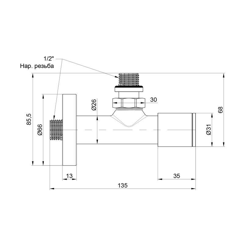 Комплект кранів Thermo Alliance Standart 1/2" НР для рушникосушарки кутовий SF395W15 — фото 2