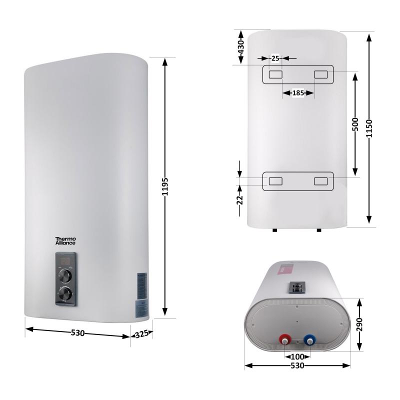Водонагрівач електричний Thermo Alliance 100 л  плоский вертикальний, сухий ТЕН 2 кВт (0,8+1,2) DT100V20G(PD)-D/2 — фото 2