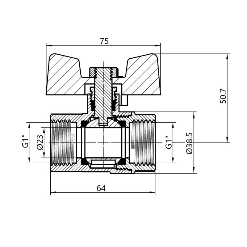 Кран кульовий Thermo Alliance Base 1" ВР для води (метелик) SD602W25 — фото 2