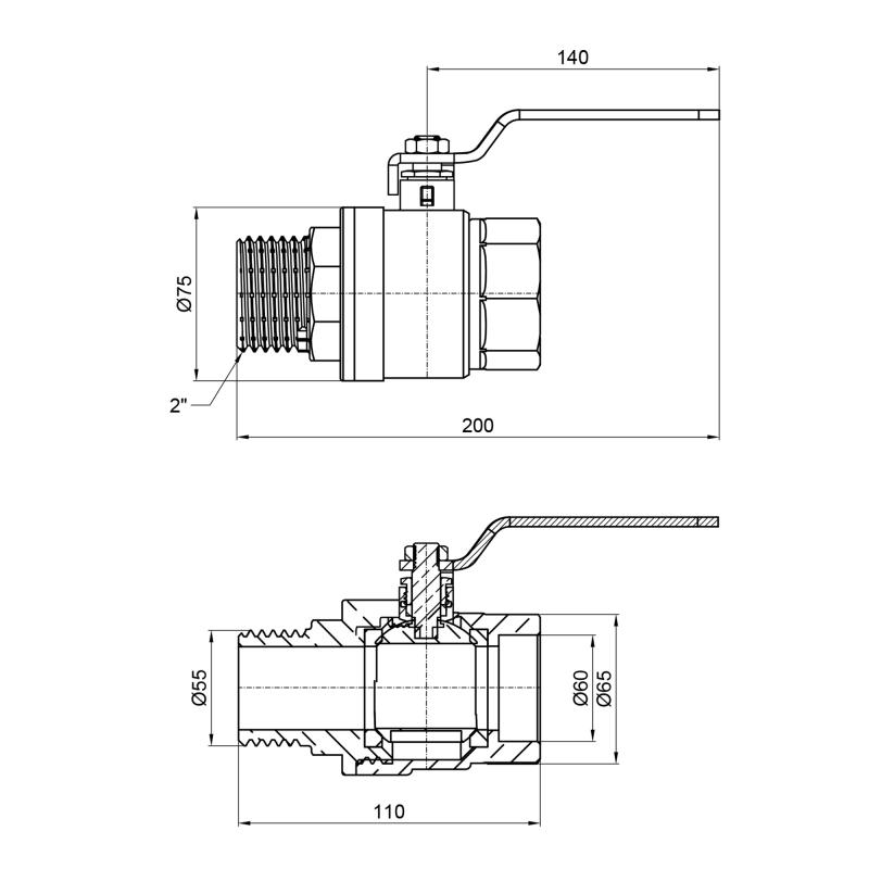 Кран кульовий Thermo Alliance Base 2" ВЗ для води (важіль) SD605W50 — фото 2