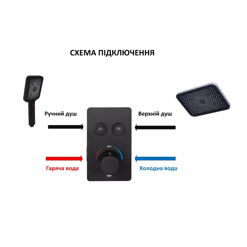 Змішувач для душу Qtap Votice термостатичний прихованого монтажу на два споживача QTVOT6442T105NKB Black Matt — фото 5