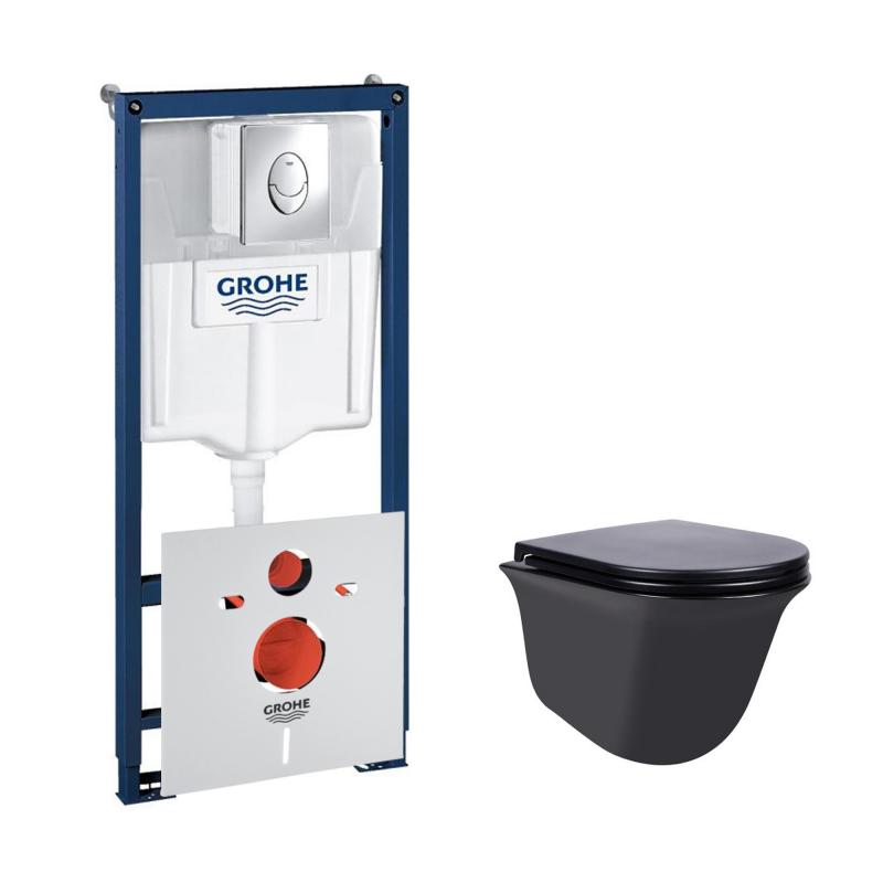 Набір інсталяція 4 в 1 Grohe Rapid SL 38721001 + унітаз з сидінням Qtap Virgo QT1833051ERMB