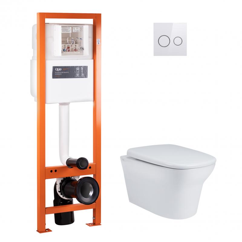 Набір Qtap інсталяція 4 в 1 з панеллю змиву Nest (QT0233M370 + QT0211P01V1176W) + унітаз з сидінням Gemini QT25332614EW