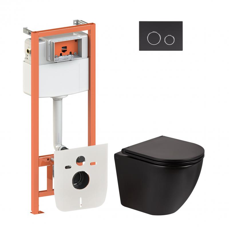 Набір Qtap інсталяція 4 в 1 з панеллю змиву Nest (QT0133M425 + QT0111M11V1146MB) + унітаз з сидінням Robin QT13332141ERMB