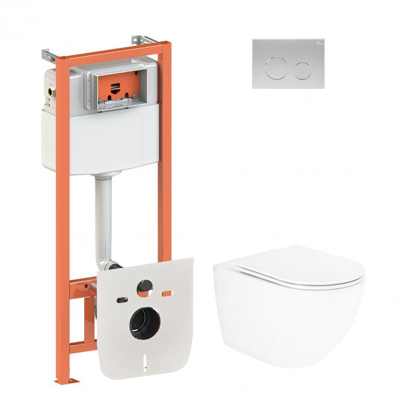 Набір Qtap інсталяція 4 в 1 з панеллю змиву Nest (QT0133M425 + QT0111M11111SAT) + унітаз з сидінням Robin QT13332141ERW
