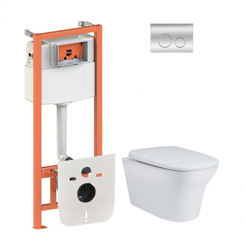 Набір Qtap інсталяція 4 в 1 з панеллю змиву Nest (QT0133M425 + QT0111M11112CRM) + унітаз з сидінням Gemini QT25332614EW