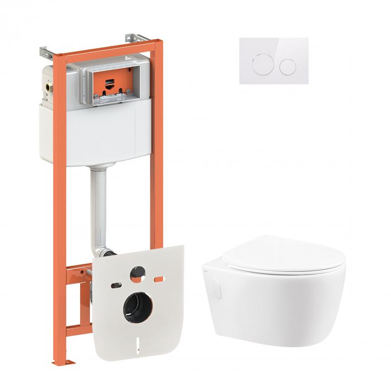 Набір Qtap інсталяція 4 в 1 з панеллю змиву Nest (QT0133M425 + QT0111M11110W) + унітаз з сидінням Leo QT11331002ERW